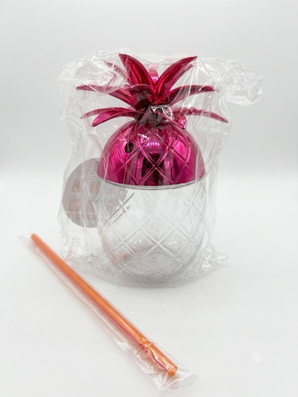 Dunkin Donuts Pineapple Tumbler with Reusable Straw 24oz Pink